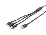  кабели: Digitus 3 in 1 USB-A to Micro USB-B / Lightning / USB-C Cable, AK-300160-010-S