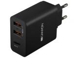 Описание и цена на зарядни устройства Canyon CNE-CHA08B H-08 Universal 3xUSB AC charger (in wall) with over-voltage protection (1 USB-C with PD Quick Charger)