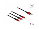 DeLock Кабел за зареждане 3 в 1, USB - Lightning/ Micro USB/ USB-C, 1м, Черен/Червен снимка №2