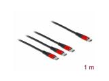 DeLock Кабел за зареждане 3 в 1, USB-C - 3 x USB-C, 1м, Черен/Червен снимка №2 DeLock Кабел за зареждане 3 в 1, USB-C - 3 x USB-C, 1м, Черен/Червен снимка №2