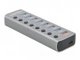 Описание и цена на USB Hub DeLock USB 3.2 Gen 1 Hub with 7 Ports + 1 Fast Charging Port + 1 USB-C PD 3.0 Port with Switch and Illumination