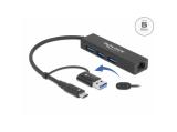 Описание и цена на USB Hub DeLock 3 Port USB 3.2 Gen 1 Hub + Gigabit LAN with USB Type-C or USB Type-A connector