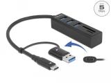 Описание и цена на USB Hub DeLock 3 Port USB 3.2 Gen 1 Hub + SD and Micro SD Card Reader with USB Type-C or USB Type-A