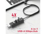 Unitek USB3.0 HUB 4 port, 1.2m cable, aux USB-C power input  снимка №4