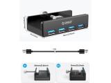 Orico хъб USB 3.0 HUB Clip Type 4 port - aux Micro-USB power input, Black  снимка №2