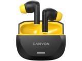 Описание и цена на безжични (in-ear) Canyon headset HEXAGON 7 TWS ANC+ENC Wireless Charge Black Yellow 