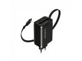 Описание и цена на зарядни устройства Canyon charger OnCharge 65RC Build-In Cable USB-C 65W 1xPD 1xQC EU Black